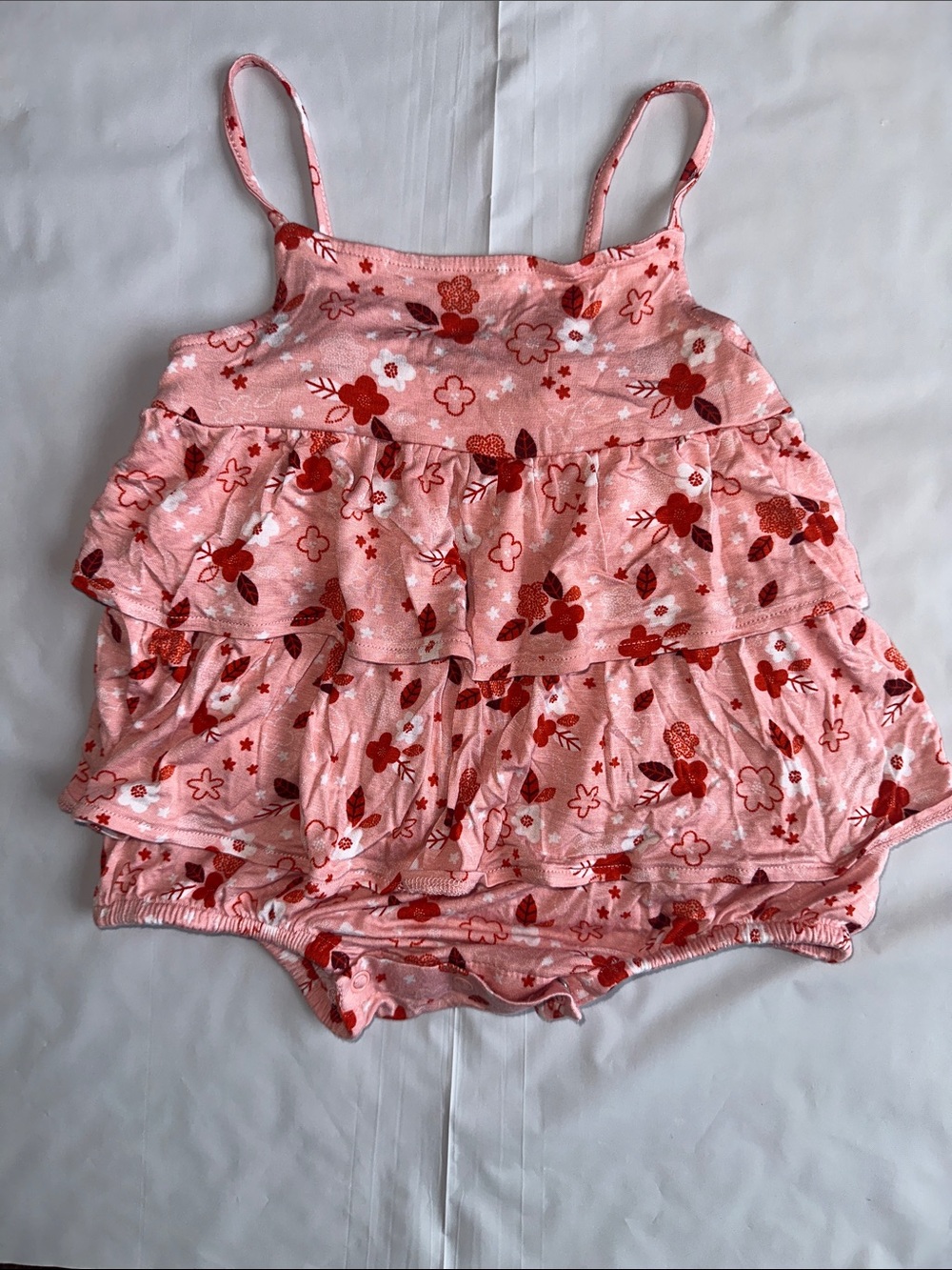Posh Peanut Pink & Red Floral Ruffle Romper